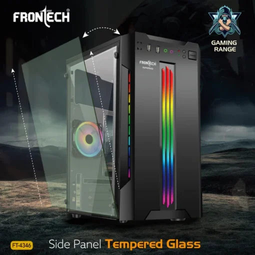 Gaming PC Cabinet | 1 x 80mm LED Fan, Front RGB Strip