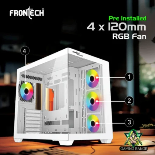 Frontech ARCADIA White Gaming Computer Case with ARGB & Tempered Glass - Image 3