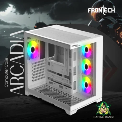 Frontech ARCADIA White Gaming Computer Case with ARGB & Tempered Glass - Image 4