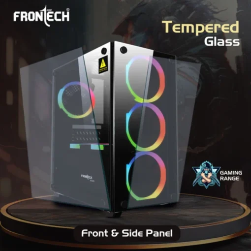 Frontech And Gaming ATX Cabinet | Front & Side Glass Panel, 4x 120mm RGB Fans, USB 1.1 & USB 3.0 Ports - Image 2