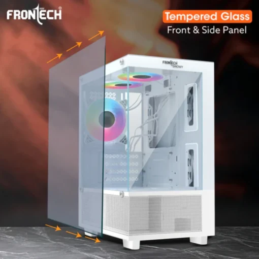 Frontech Snowy Gaming ATX Cabinet | Tempered Glass Panel, 3x120mm RGB Fan, USB 1.1 Ports & 3.0 Ports, White - Image 2