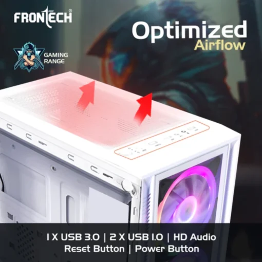 Frontech Draco Gaming ATX Cabinet | Front & Side Glass Panel, 3x 120mm RGB Fans, USB 1.1 & USB 3.0 Ports - Image 2