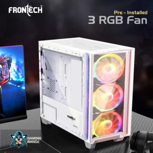 Frontech Draco Gaming ATX Cabinet | Front & Side Glass Panel, 3x 120mm RGB Fans, USB 1.1 & USB 3.0 Ports - Image 3