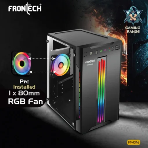 Frontech Inferno RGB Cabinet | 1 x 80mm LED Fan, Front RGB Strip, USB 1.1 & 3.0, HD Audio - Image 3