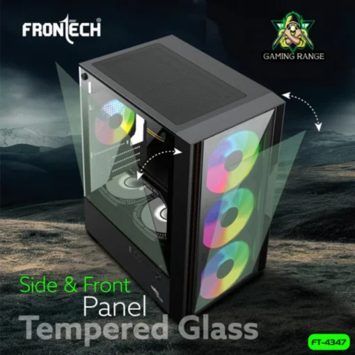 Frontech Mythos Gaming PC Cabinet | 4 x 120mm LED Fans, Tempered Glass, USB 1.0 & 3.0 - Image 3