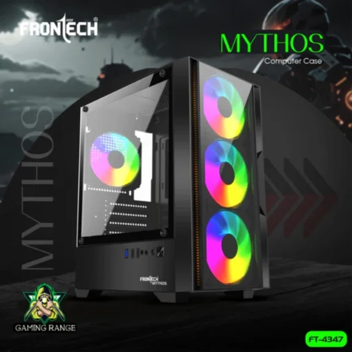 Frontech Mythos Gaming PC Cabinet | 4 x 120mm LED Fans, Tempered Glass, USB 1.0 & 3.0 - Image 2