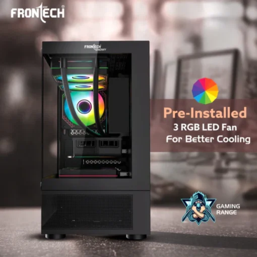 Frontech Snowy Gaming ATX Cabinet | Tempered Glass Panel, 3x120mm RGB Fan, USB 1.1 Ports & 3.0 Ports, black - Image 4
