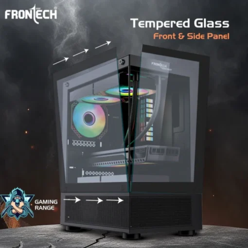 Frontech Snowy Gaming ATX Cabinet | Tempered Glass Panel, 3x120mm RGB Fan, USB 1.1 Ports & 3.0 Ports, black - Image 2