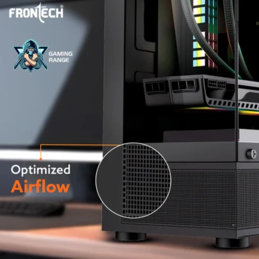 Frontech Snowy Gaming ATX Cabinet | Tempered Glass Panel, 3x120mm RGB Fan, USB 1.1 Ports & 3.0 Ports, black - Image 3