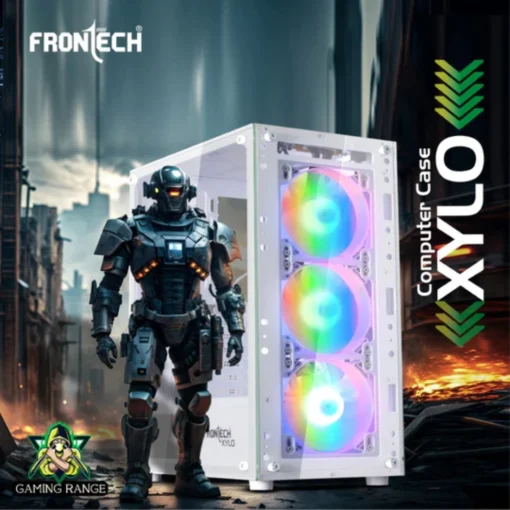 Frontech Xylo Gaming ATX Cabinet | Tempered Glass Side Panel, 3x120mm RGB Fans, USB 2xUSB 1.1 & 3.0 Ports, White - Image 2