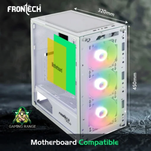 Frontech Xylo Gaming ATX Cabinet | Tempered Glass Side Panel, 3x120mm RGB Fans, USB 2xUSB 1.1 & 3.0 Ports, White - Image 4